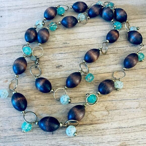 Boho Wood Beaded Necklace - Picture 1 of 4